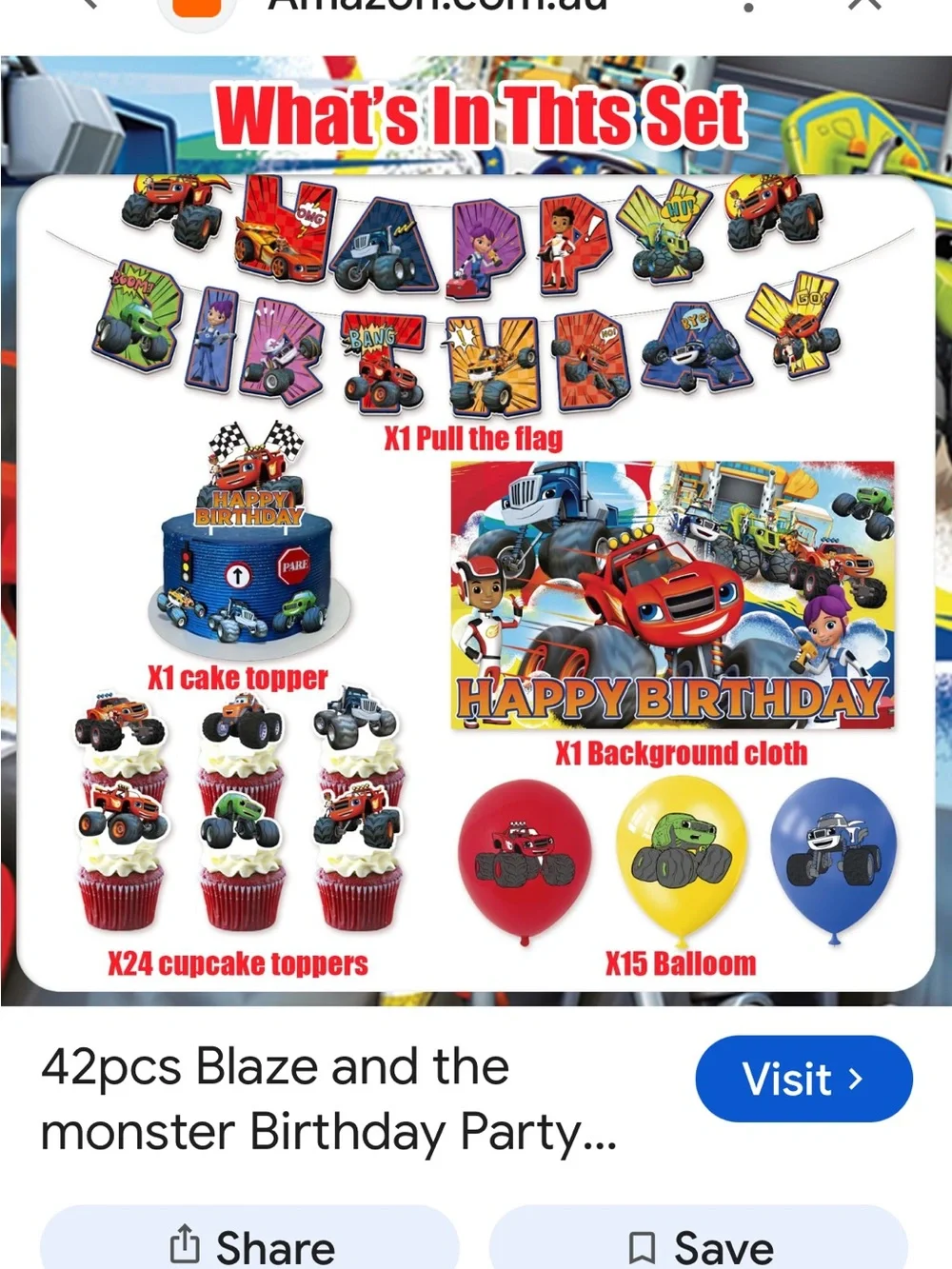 42 pcs Blaze and the monster Birthday Party Set - Red, Yellow, Blue